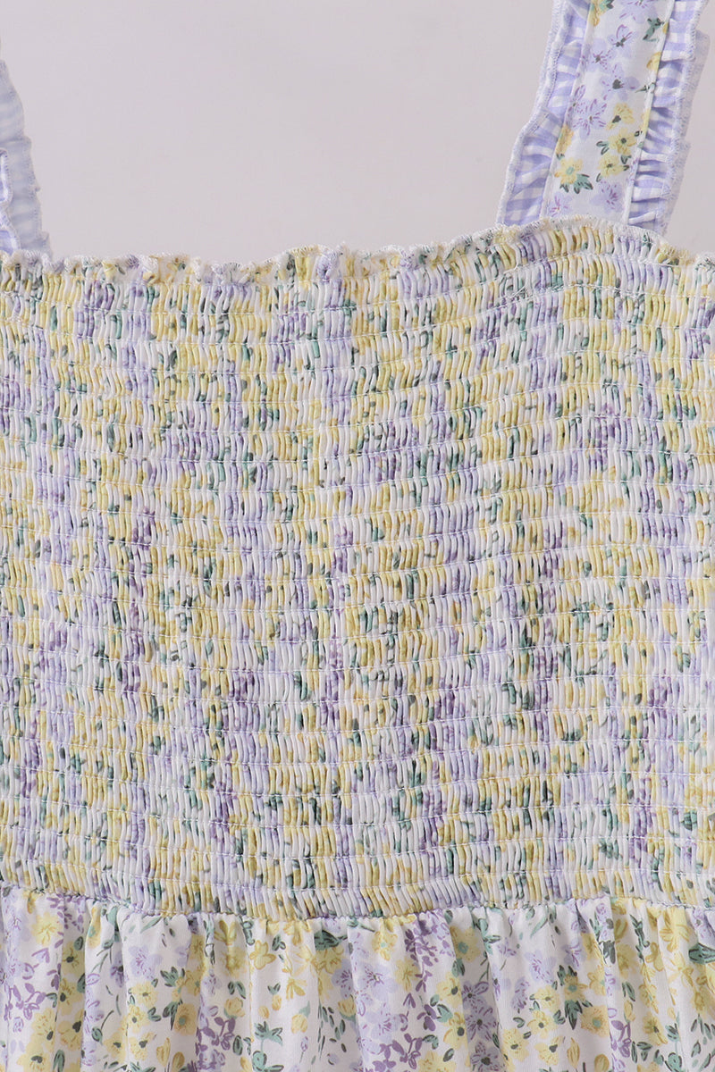 Golden meadow floral smocked tiered dress (length 41.33inch) - Aaria Tees Aaria Tees