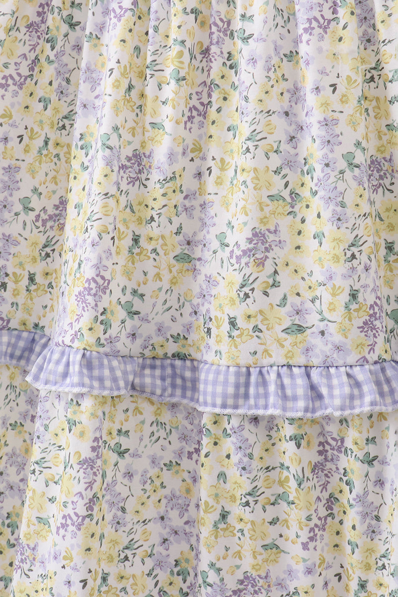Golden meadow floral smocked tiered dress (length 41.33inch) - Aaria Tees Aaria Tees