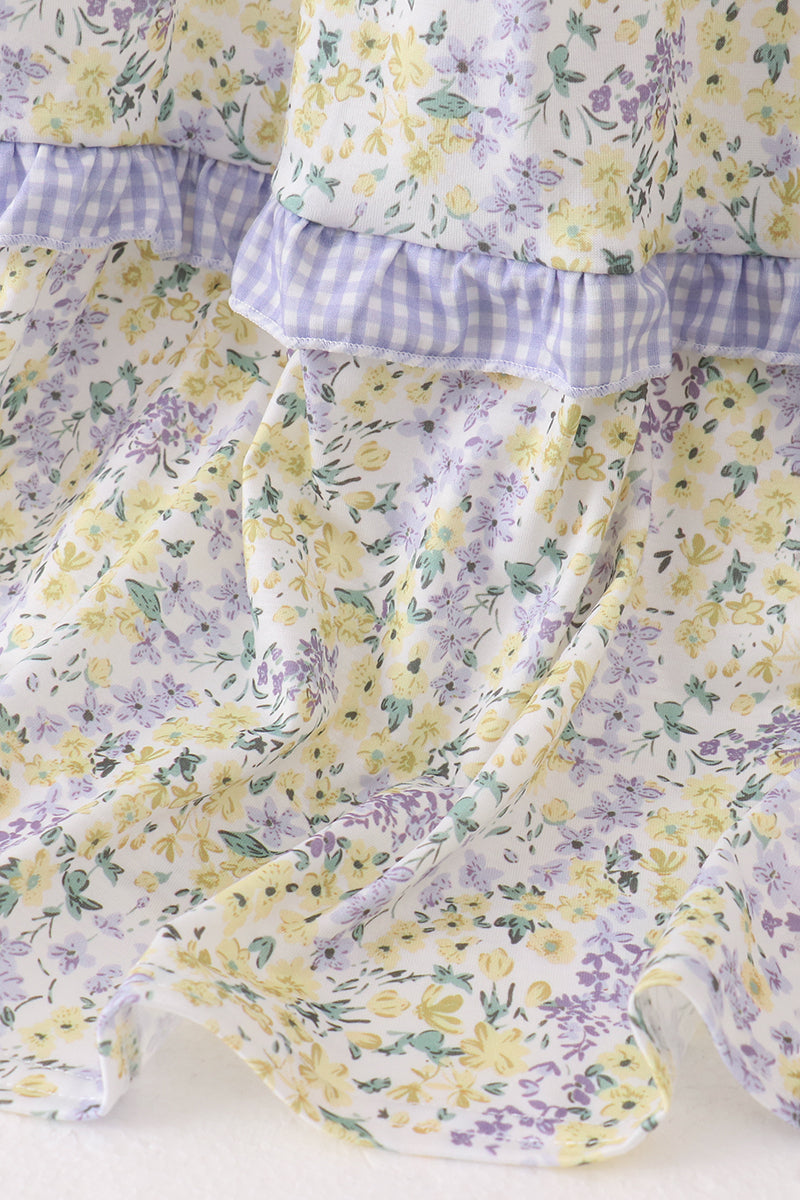 Golden meadow floral smocked tiered dress (length 41.33inch) - Aaria Tees Aaria Tees