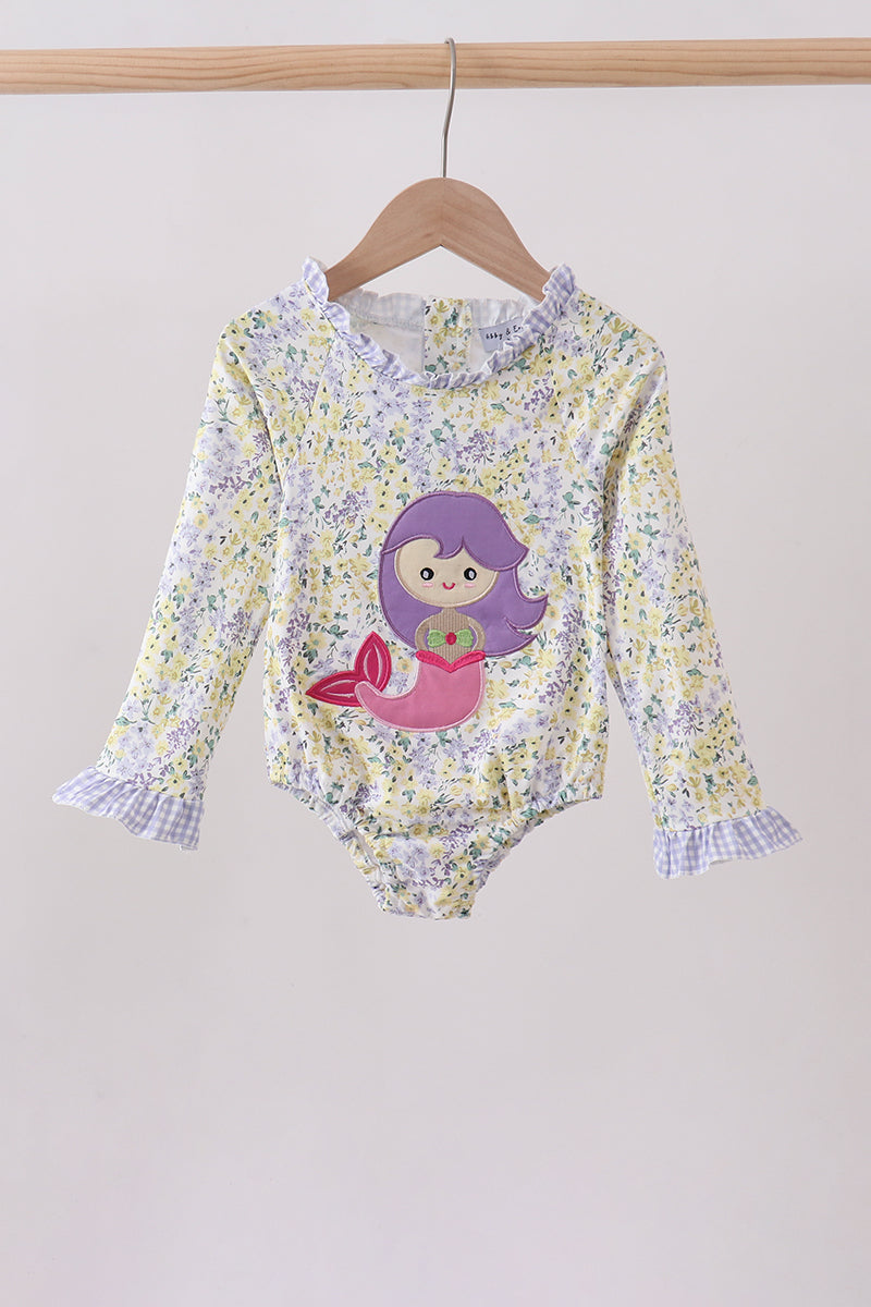 Floral mermaid applique rashguard - Aaria Tees