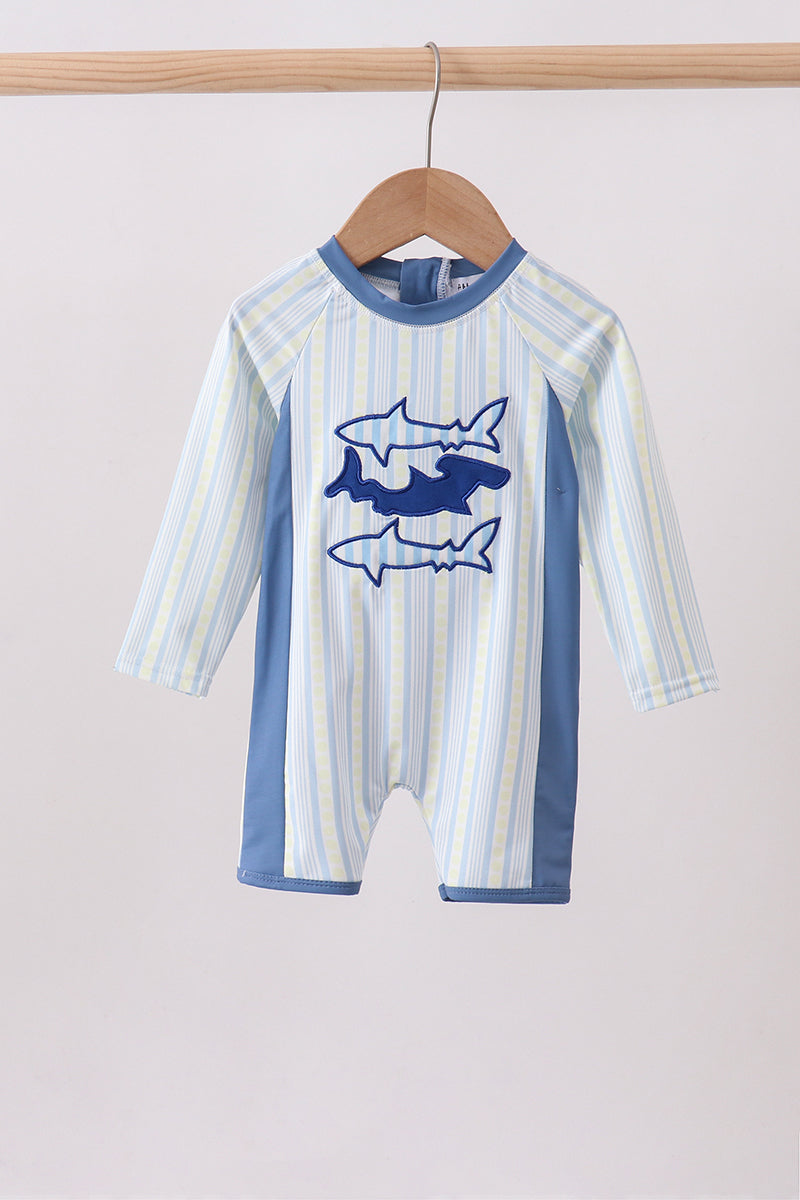 Blue shark applique stripe swimsuit - Aaria Tees Aaria Tees
