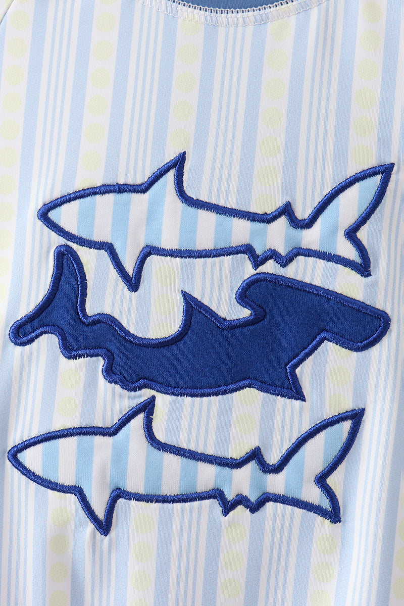 Blue shark applique stripe swimsuit - Aaria Tees Aaria Tees
