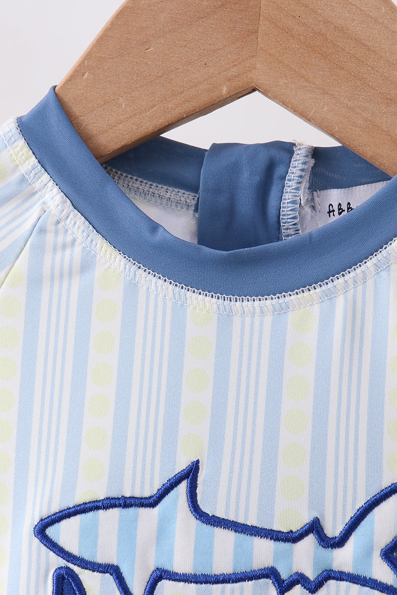 Blue shark applique stripe swimsuit - Aaria Tees Aaria Tees