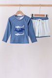 Blue shark applique stripe 2pc swimsuit - Aaria Tees Aaria Tees