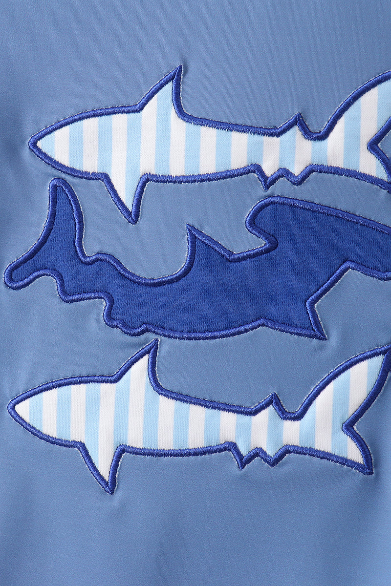 Blue shark applique stripe 2pc swimsuit - Aaria Tees Aaria Tees