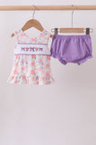 Purple rose bow smocked ruffle bloomer set - Aaria Tees Aaria Tees