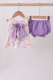 Purple rose bow smocked ruffle bloomer set - Aaria Tees Aaria Tees