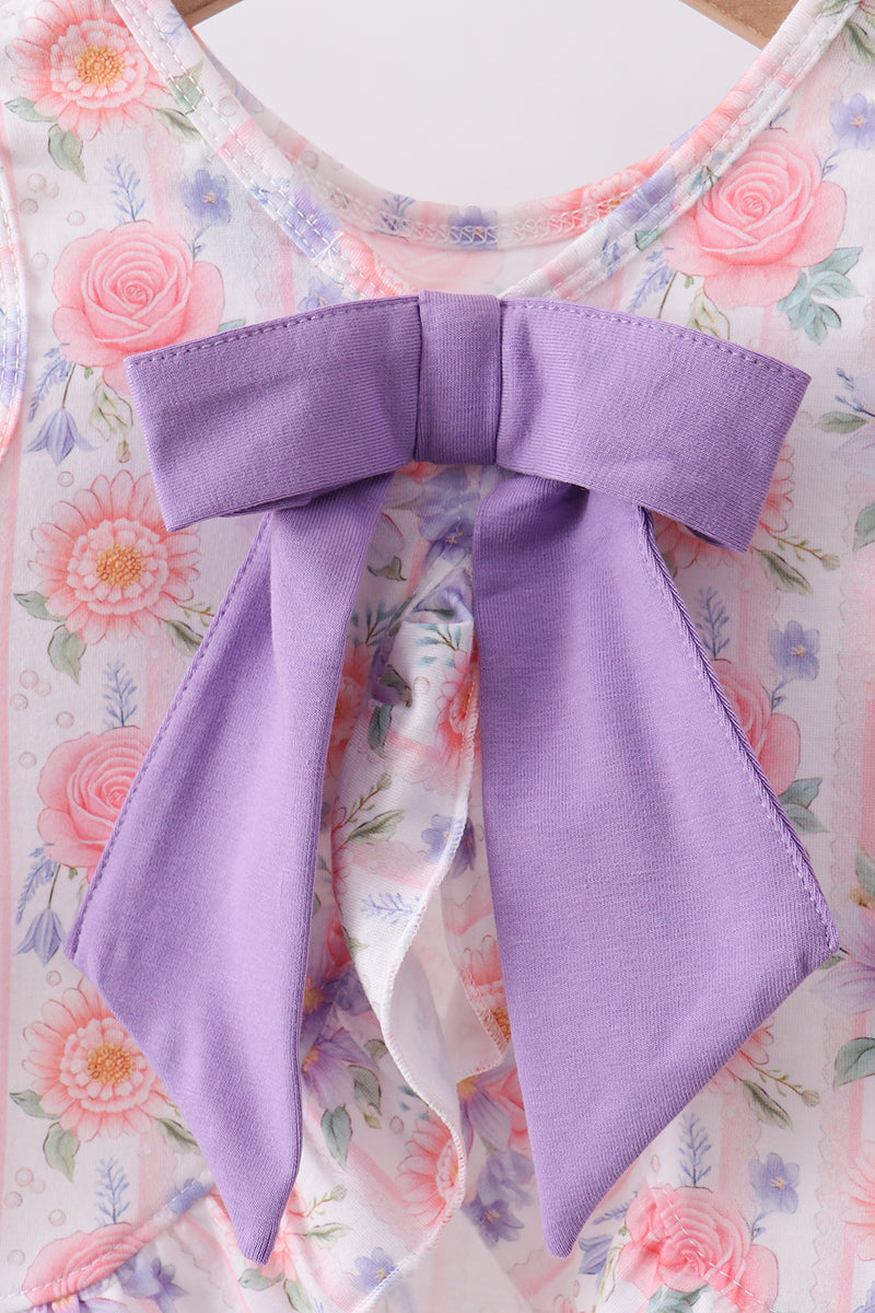 Purple rose bow smocked ruffle bloomer set - Aaria Tees Aaria Tees