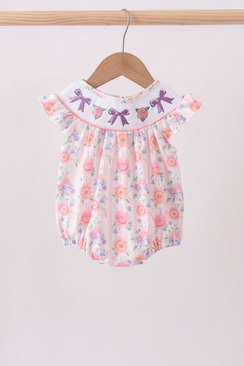 Purple rose bow smocked ruffle bubble - Aaria Tees Aaria Tees