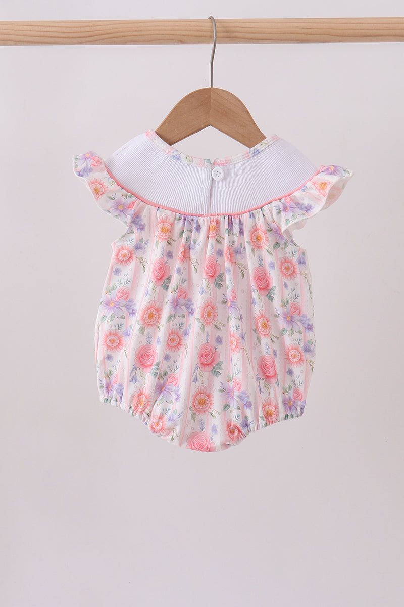Purple rose bow smocked ruffle bubble - Aaria Tees Aaria Tees