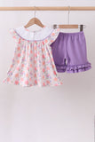 Purple rose bow smocked ruffle shorts set - Aaria Tees Aaria Tees