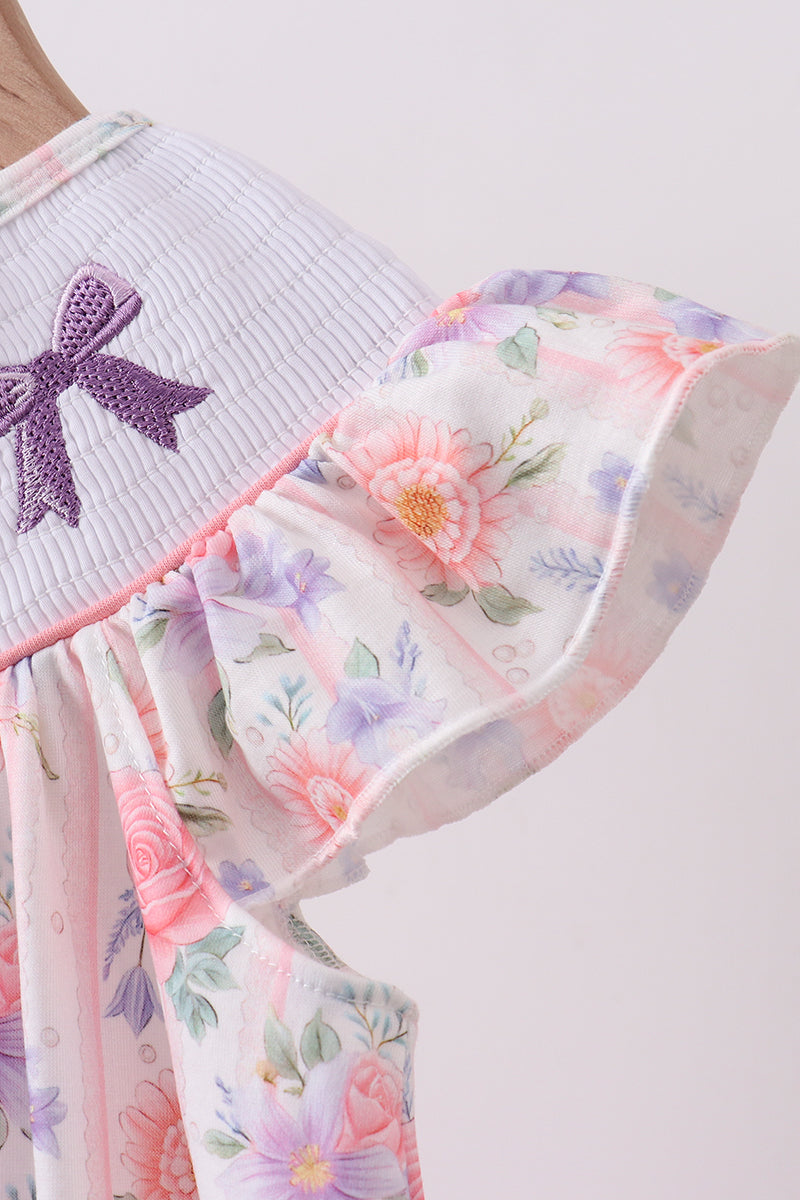 Purple rose bow smocked ruffle dress - Aaria Tees Aaria Tees