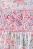 Pink floral bow smocked ruffle bloomer set - Aaria Tees Aaria Tees
