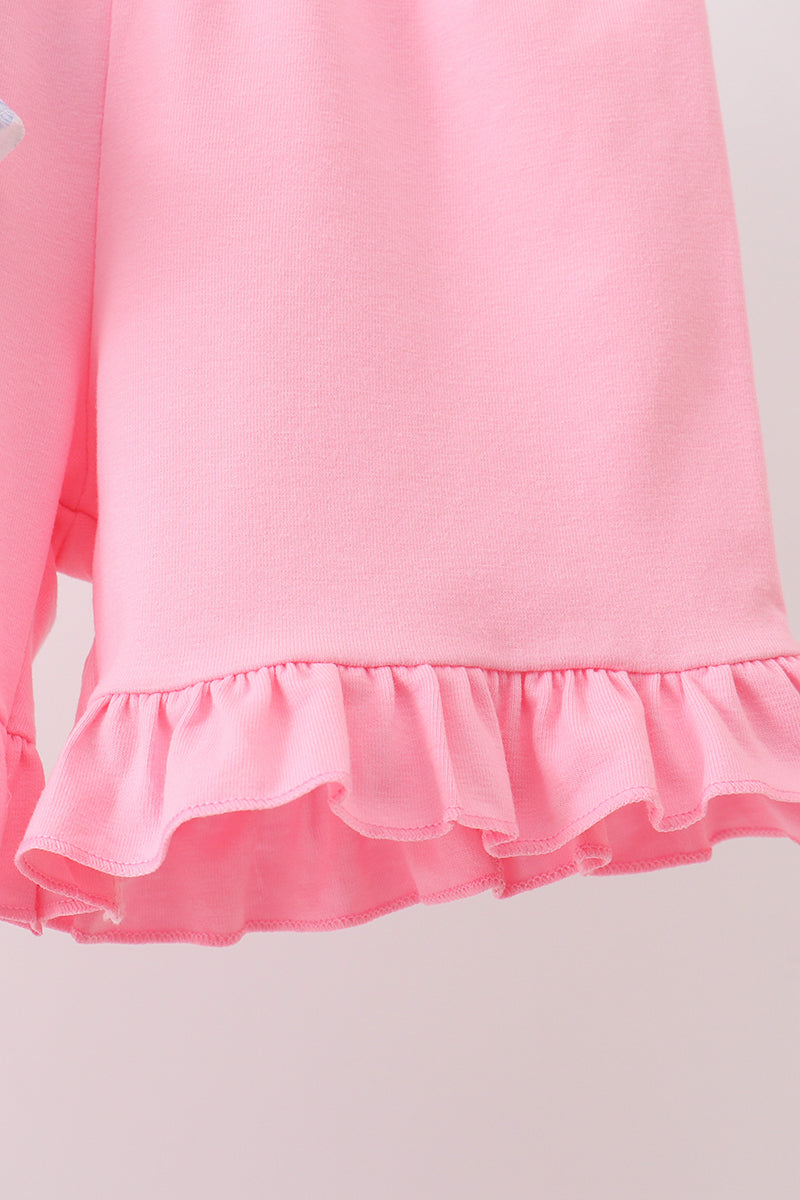 Pink floral bow smocked ruffle shorts set - Aaria Tees Aaria Tees