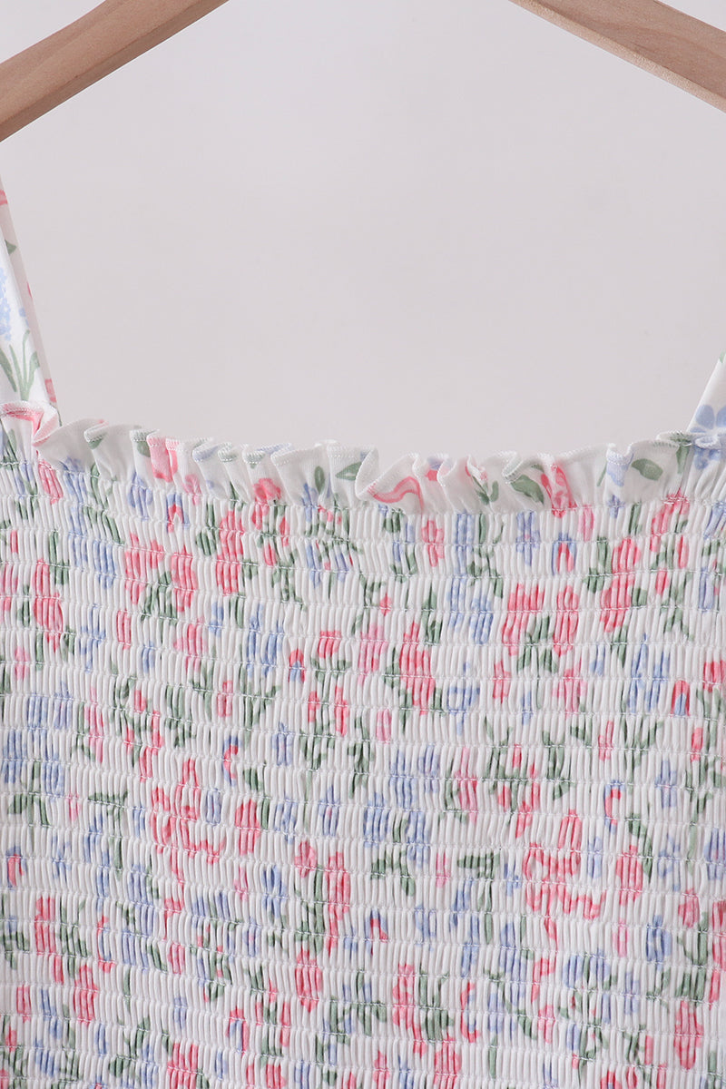 Pink floral smocked mom dress - Aaria Tees Aaria Tees