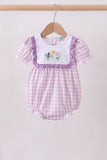 Purple floral embroidery gingham ruffle bubble - Aaria Tees Aaria Tees