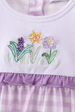 Purple floral embroidery gingham ruffle bubble - Aaria Tees Aaria Tees
