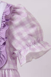 Purple floral embroidery gingham ruffle bubble - Aaria Tees Aaria Tees