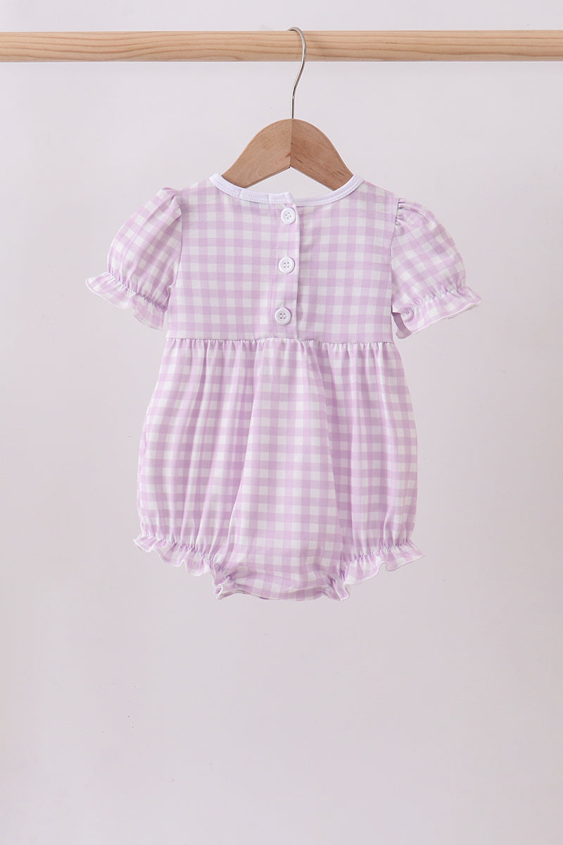Purple floral embroidery gingham ruffle bubble - Aaria Tees Aaria Tees