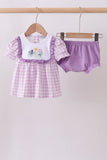 Purple floral embroidery gingham bloomer set - Aaria Tees Aaria Tees