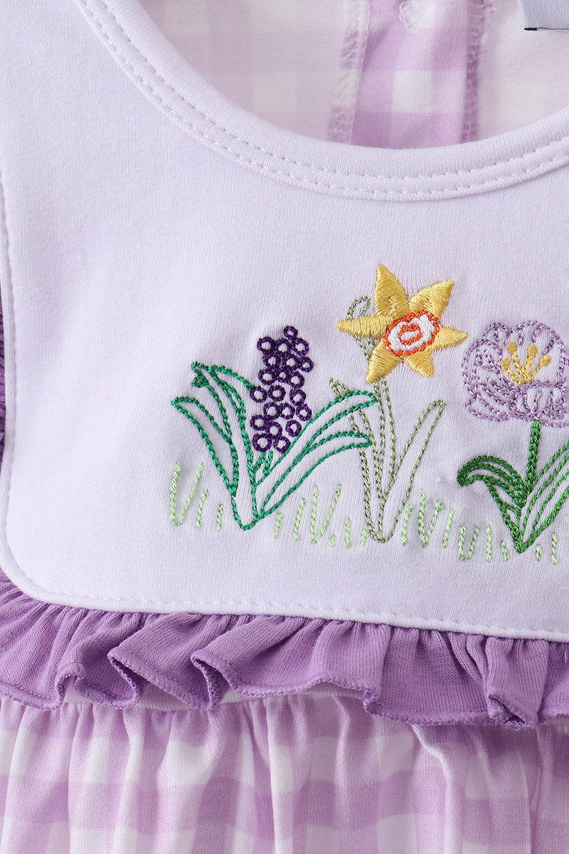 Purple floral embroidery gingham bloomer set - Aaria Tees Aaria Tees