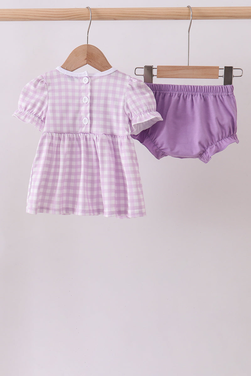 Purple floral embroidery gingham bloomer set - Aaria Tees Aaria Tees