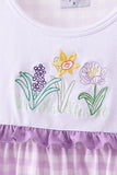Purple floral embroidery gingham ruffle shorts set - Aaria Tees Aaria Tees