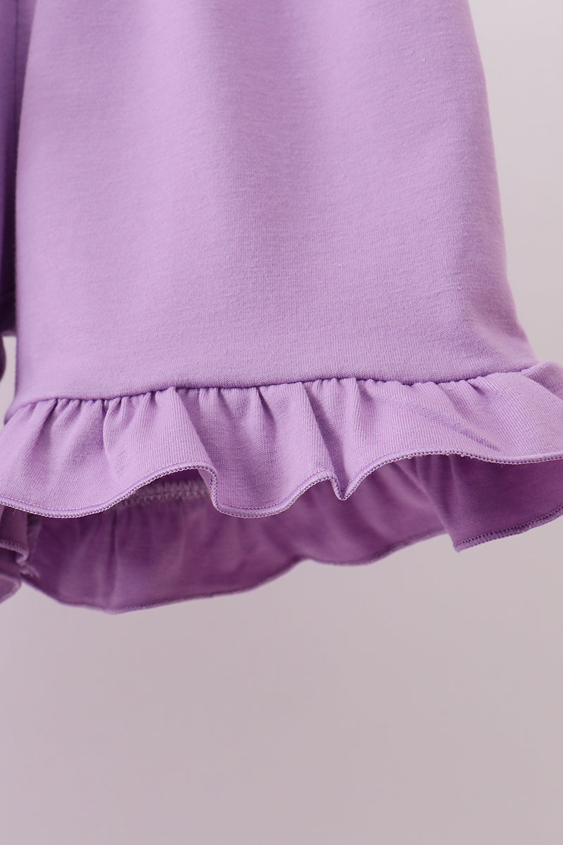 Purple floral embroidery gingham ruffle shorts set - Aaria Tees Aaria Tees
