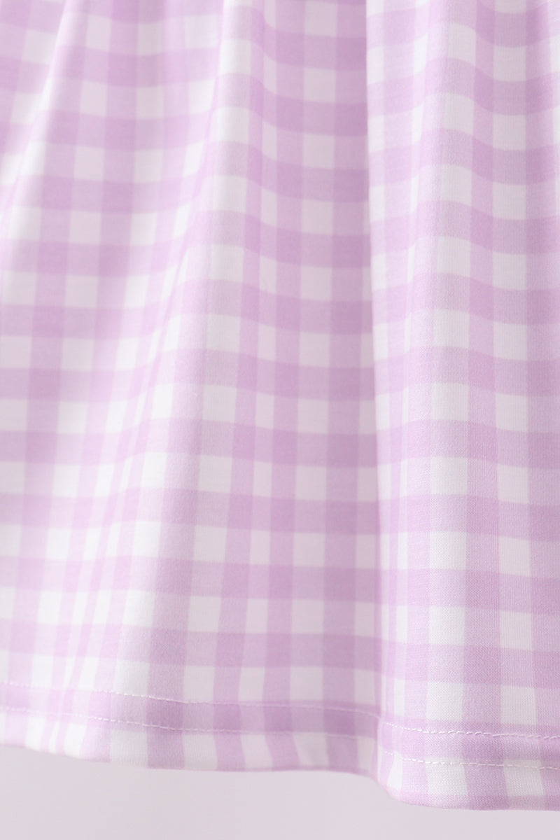 Purple floral embroidery gingham ruffle shorts set - Aaria Tees Aaria Tees