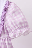 Purple floral embroidery gingham ruffle shorts set - Aaria Tees Aaria Tees
