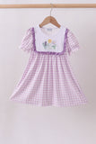 Purple floral embroidery gingham ruffle dress - Aaria Tees Aaria Tees