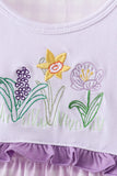 Purple floral embroidery gingham ruffle dress - Aaria Tees Aaria Tees