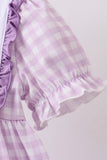 Purple floral embroidery gingham ruffle dress - Aaria Tees Aaria Tees