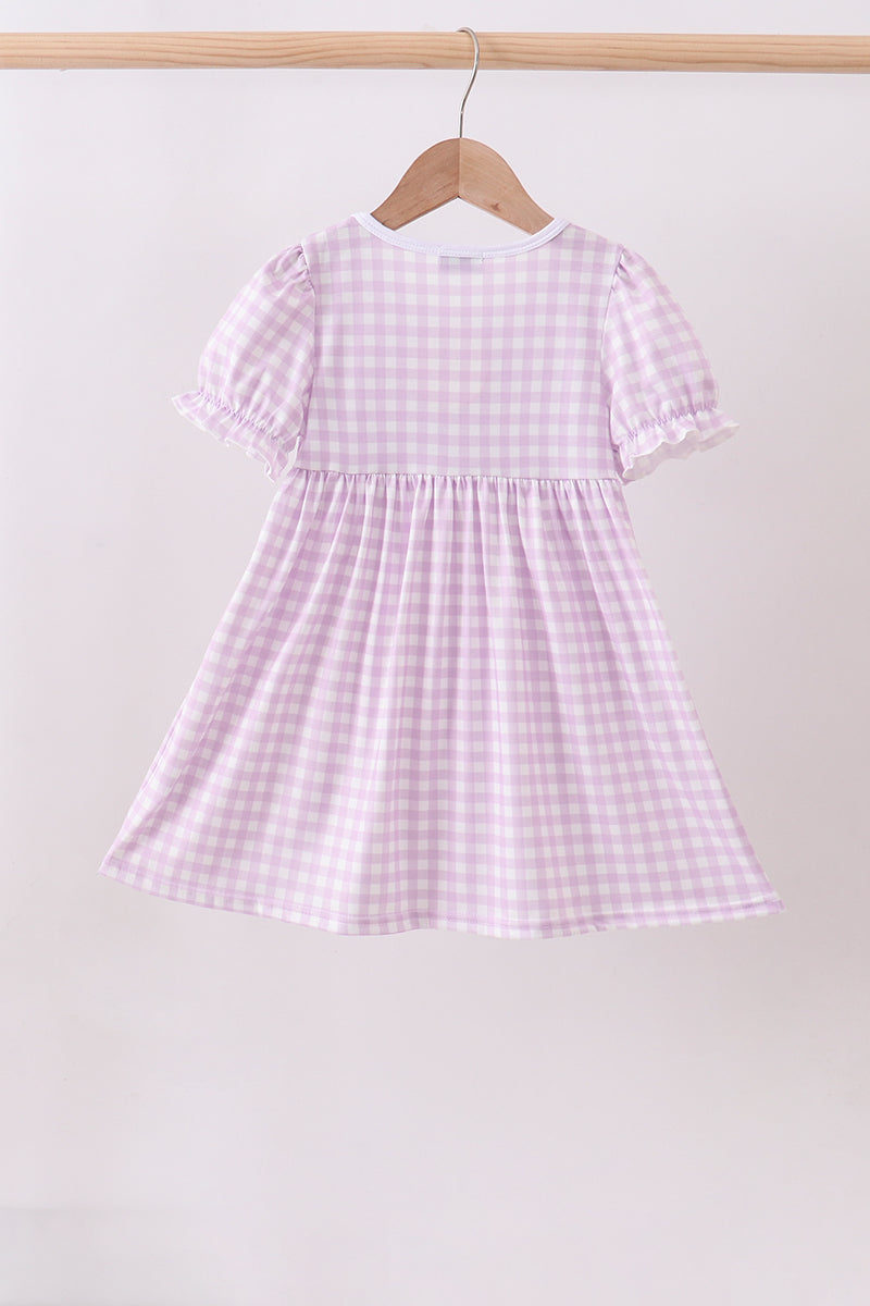 Purple floral embroidery gingham ruffle dress - Aaria Tees Aaria Tees