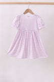 Purple floral embroidery gingham ruffle dress - Aaria Tees Aaria Tees