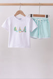 White sailboat embroidery shorts set - Aaria Tees Aaria Tees