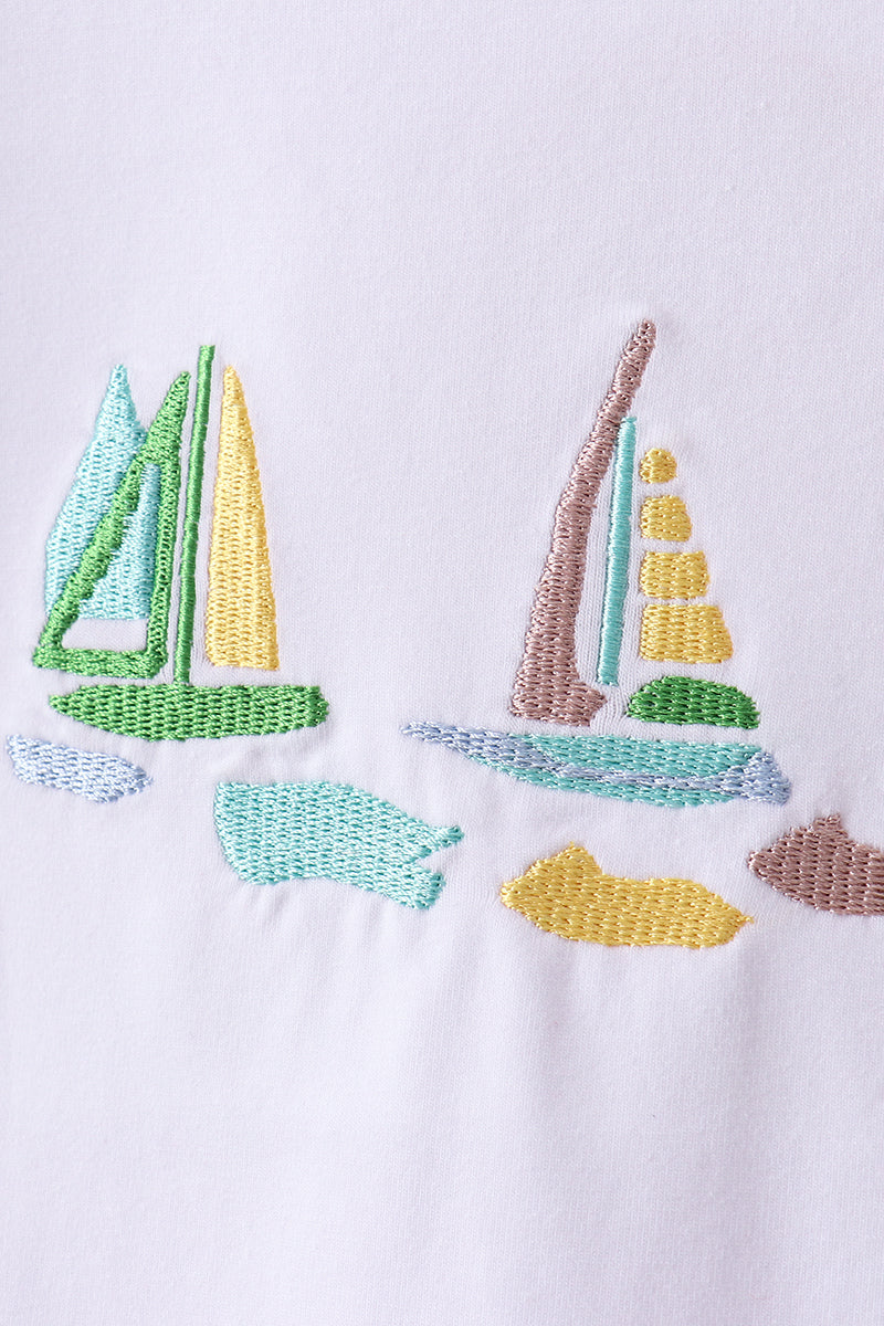 White sailboat embroidery shorts set - Aaria Tees Aaria Tees