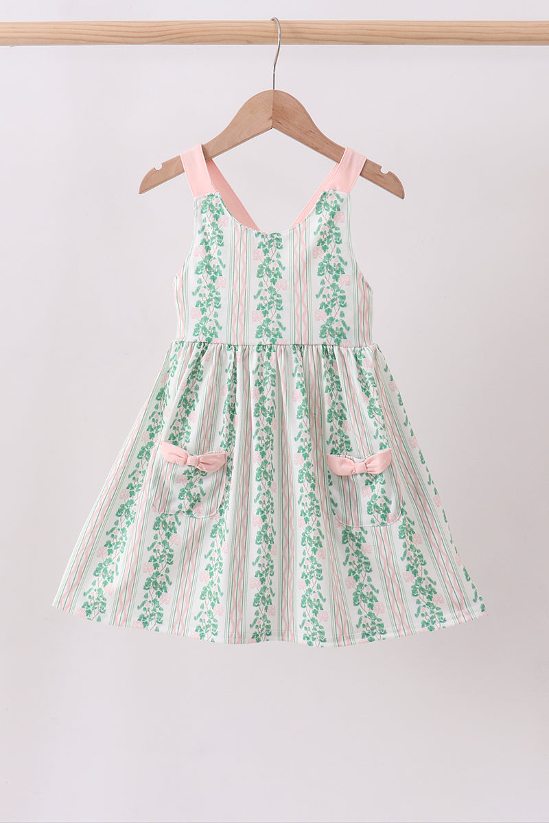 Green floral stripe pocket dress - Aaria Tees Aaria Tees