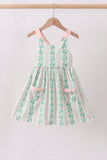 Green floral stripe pocket dress - Aaria Tees Aaria Tees