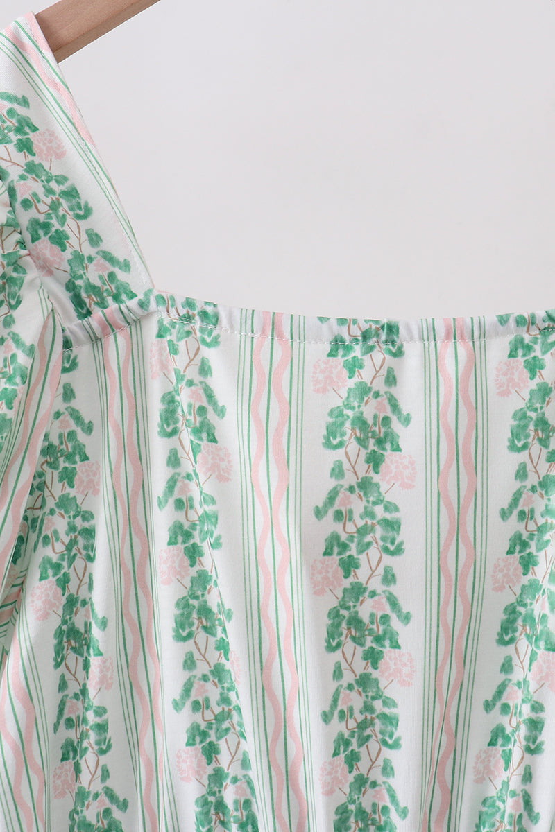 Green floral stripe dress (length 41.33in) - Aaria Tees Aaria Tees