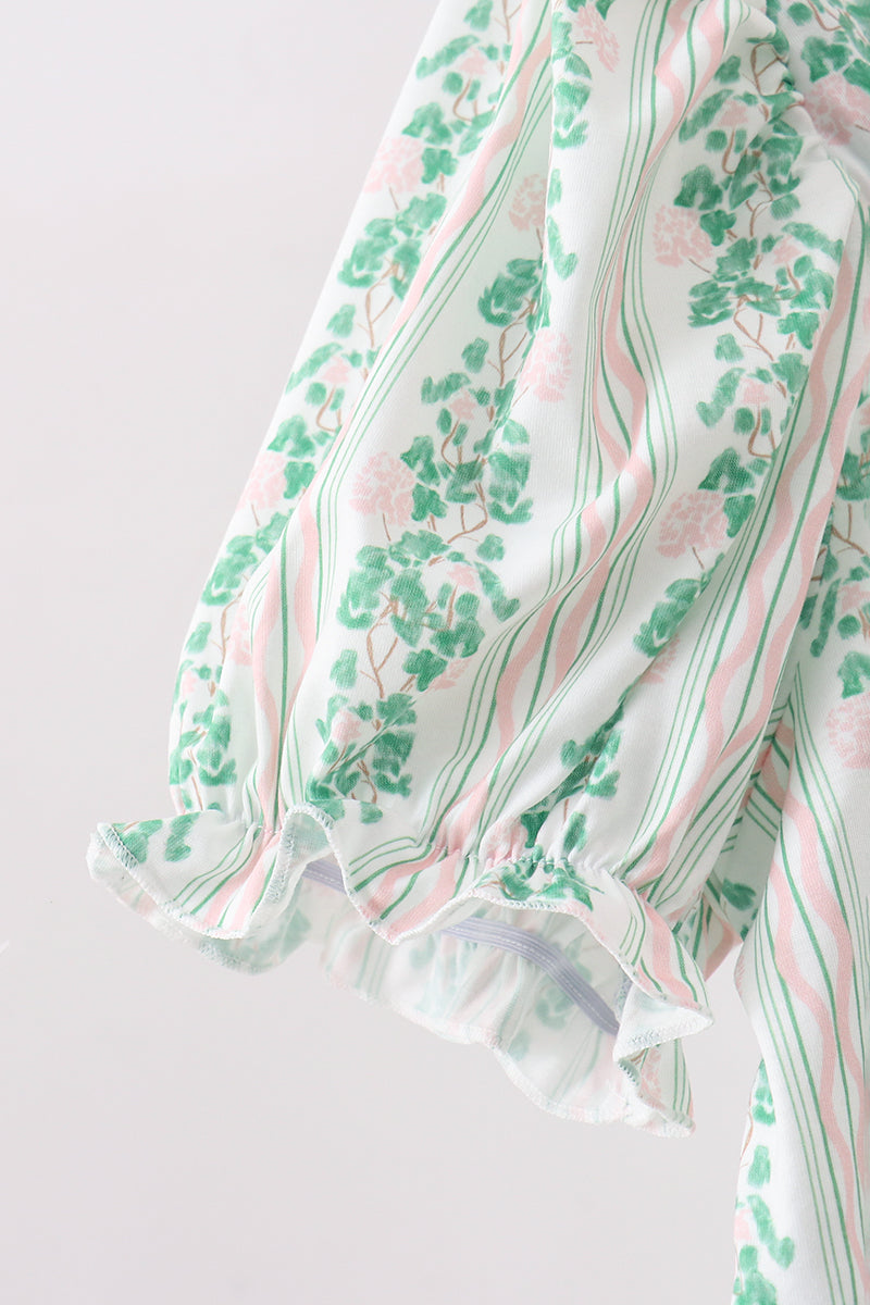 Green floral stripe dress (length 41.33in) - Aaria Tees Aaria Tees