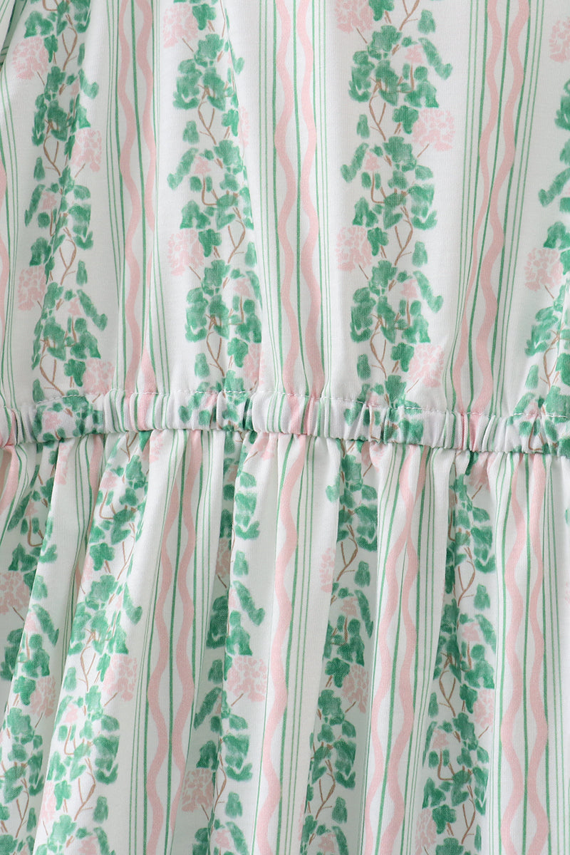 Green floral stripe dress (length 41.33in) - Aaria Tees Aaria Tees