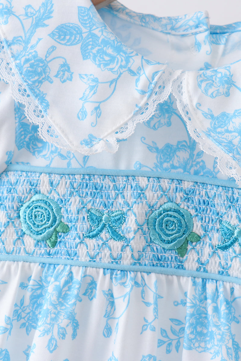 Blue rose smocked bubble - Aaria Tees Aaria Tees