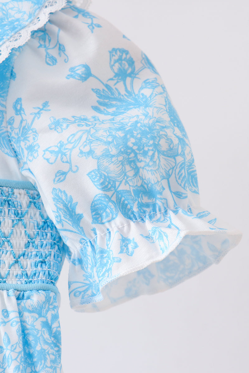 Blue rose smocked bubble - Aaria Tees Aaria Tees