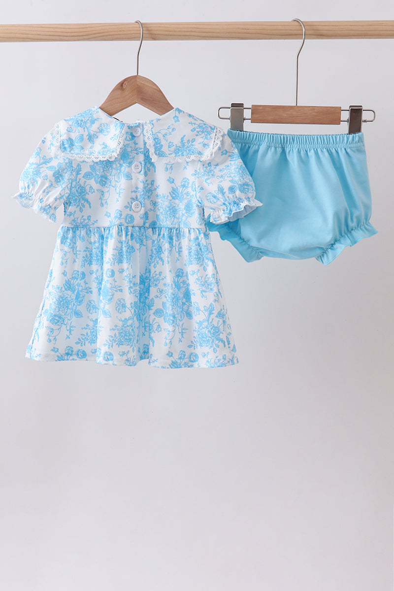 Blue rose smocked bloomer set - Aaria Tees Aaria Tees