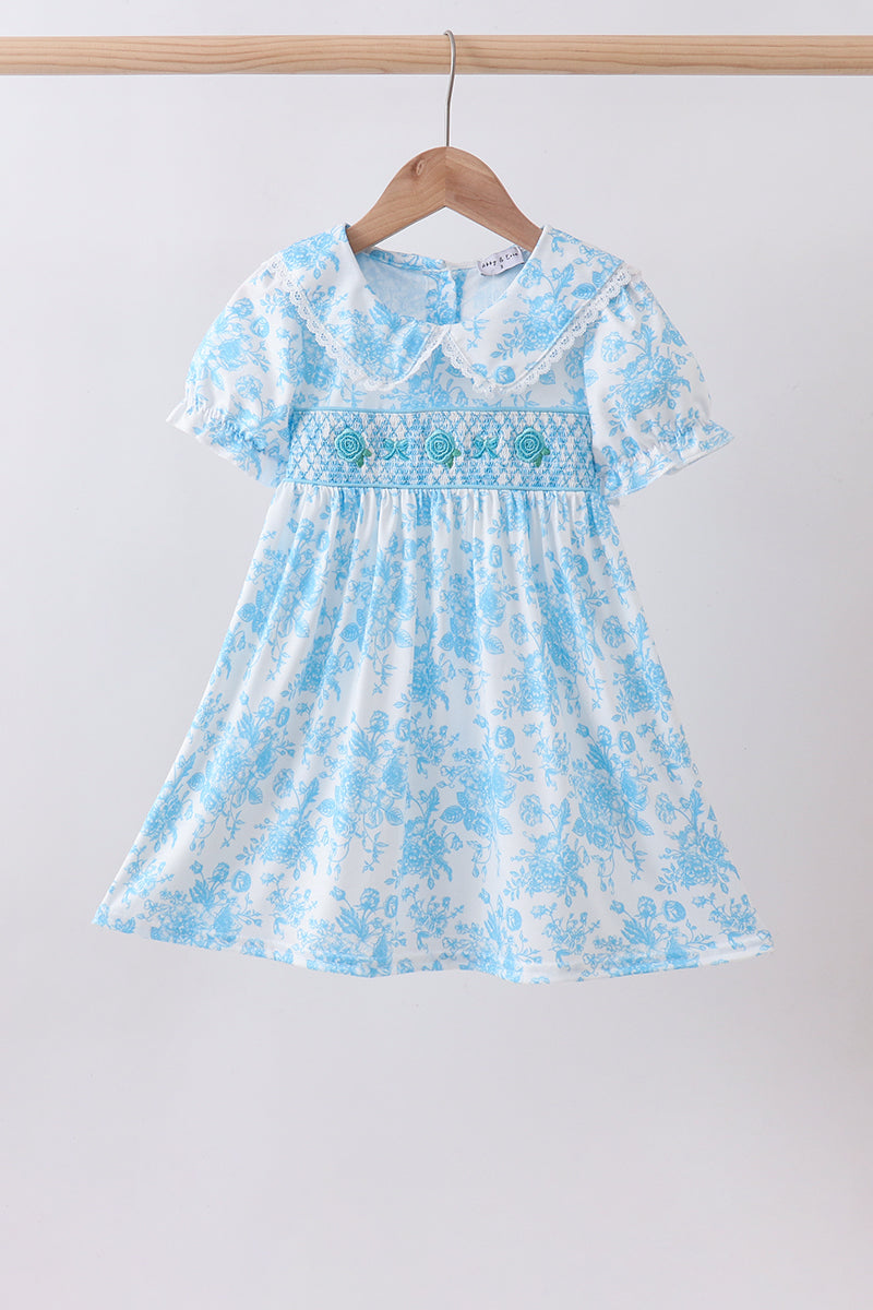 Blue rose smocked dress - Aaria Tees Aaria Tees