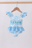 Blue rose smocked ruffle one-piece swimsuit - Aaria Tees Aaria Tees