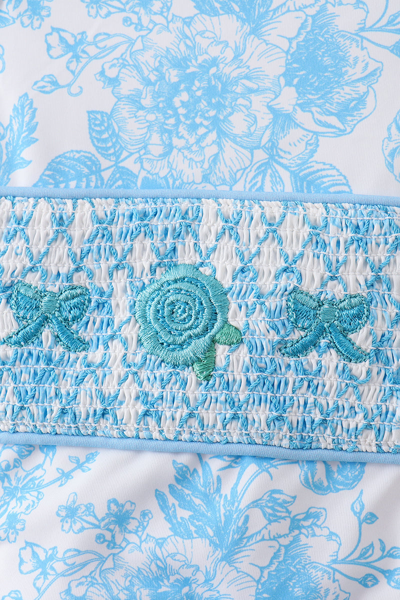 Blue rose smocked ruffle one-piece swimsuit - Aaria Tees Aaria Tees