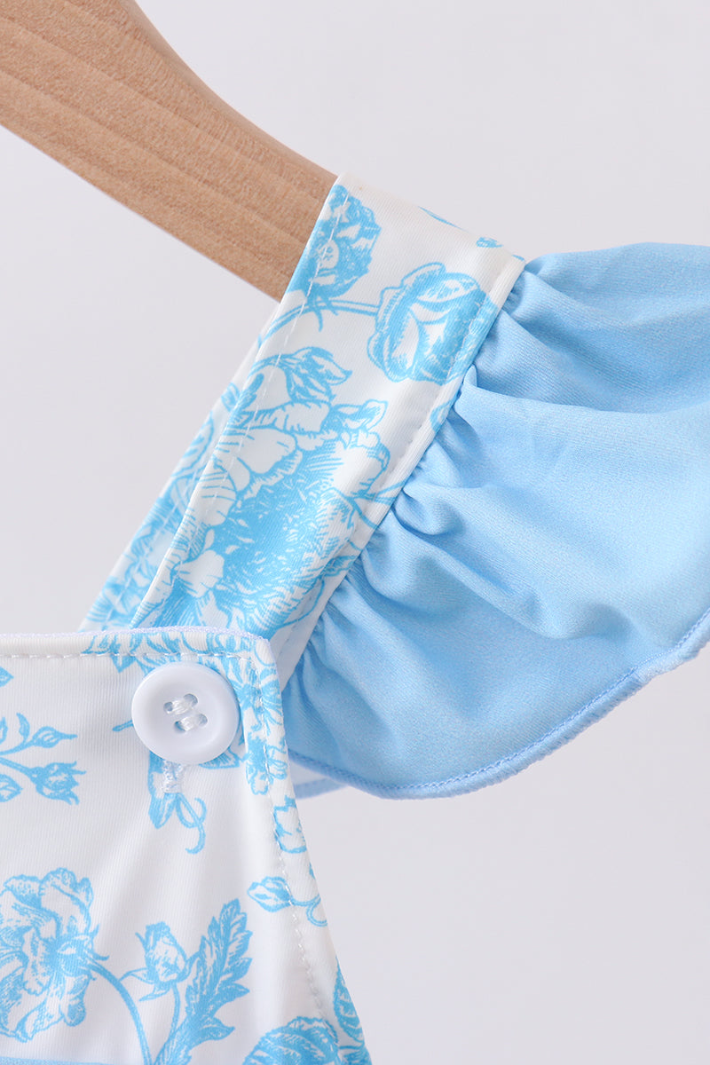 Blue rose smocked ruffle one-piece swimsuit - Aaria Tees Aaria Tees