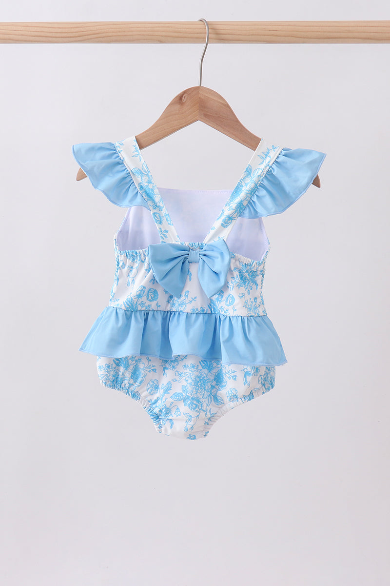 Blue rose smocked ruffle one-piece swimsuit - Aaria Tees Aaria Tees